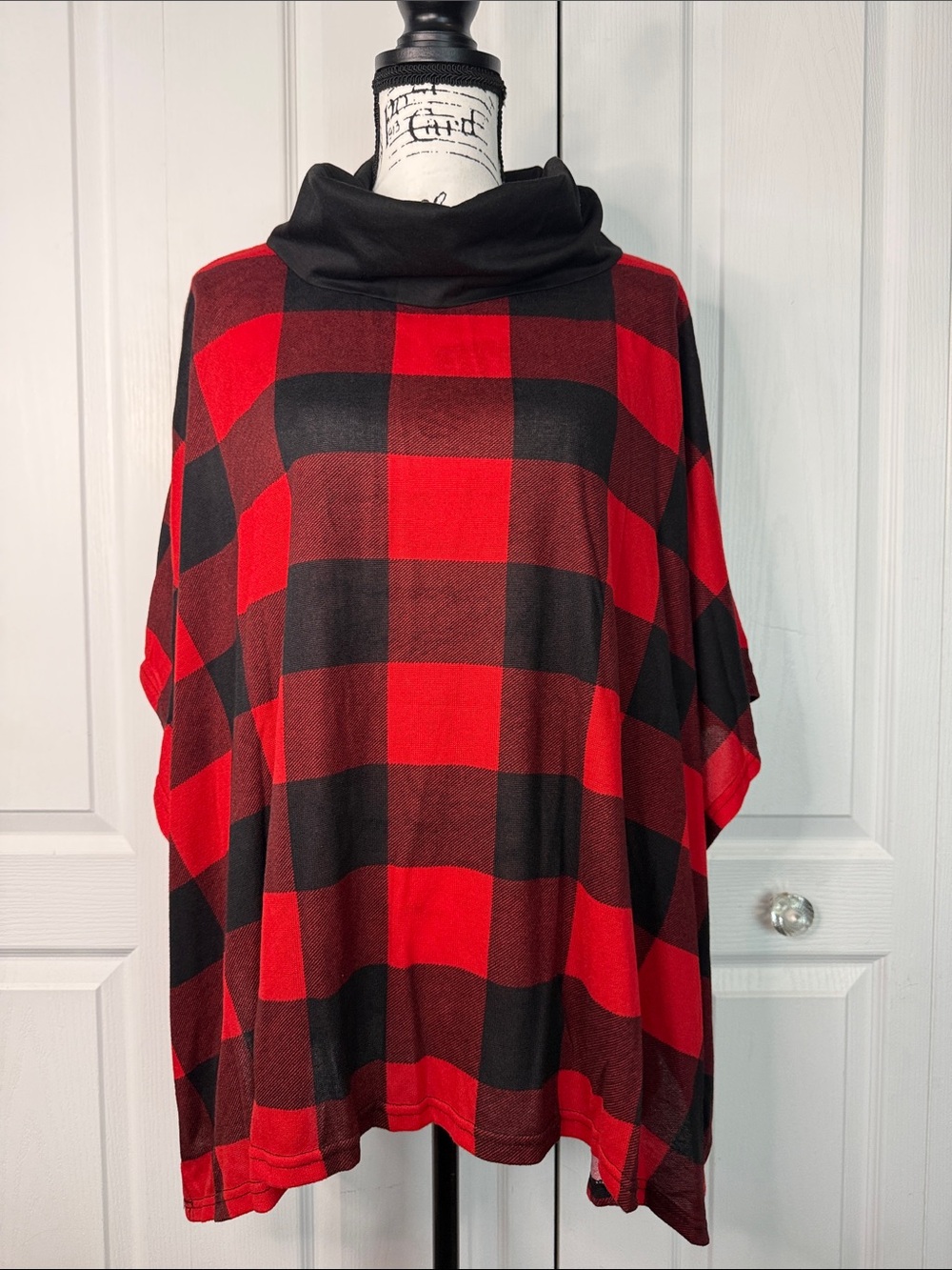 BloomChic Red and Black Buffalo Plaid Poncho Cape